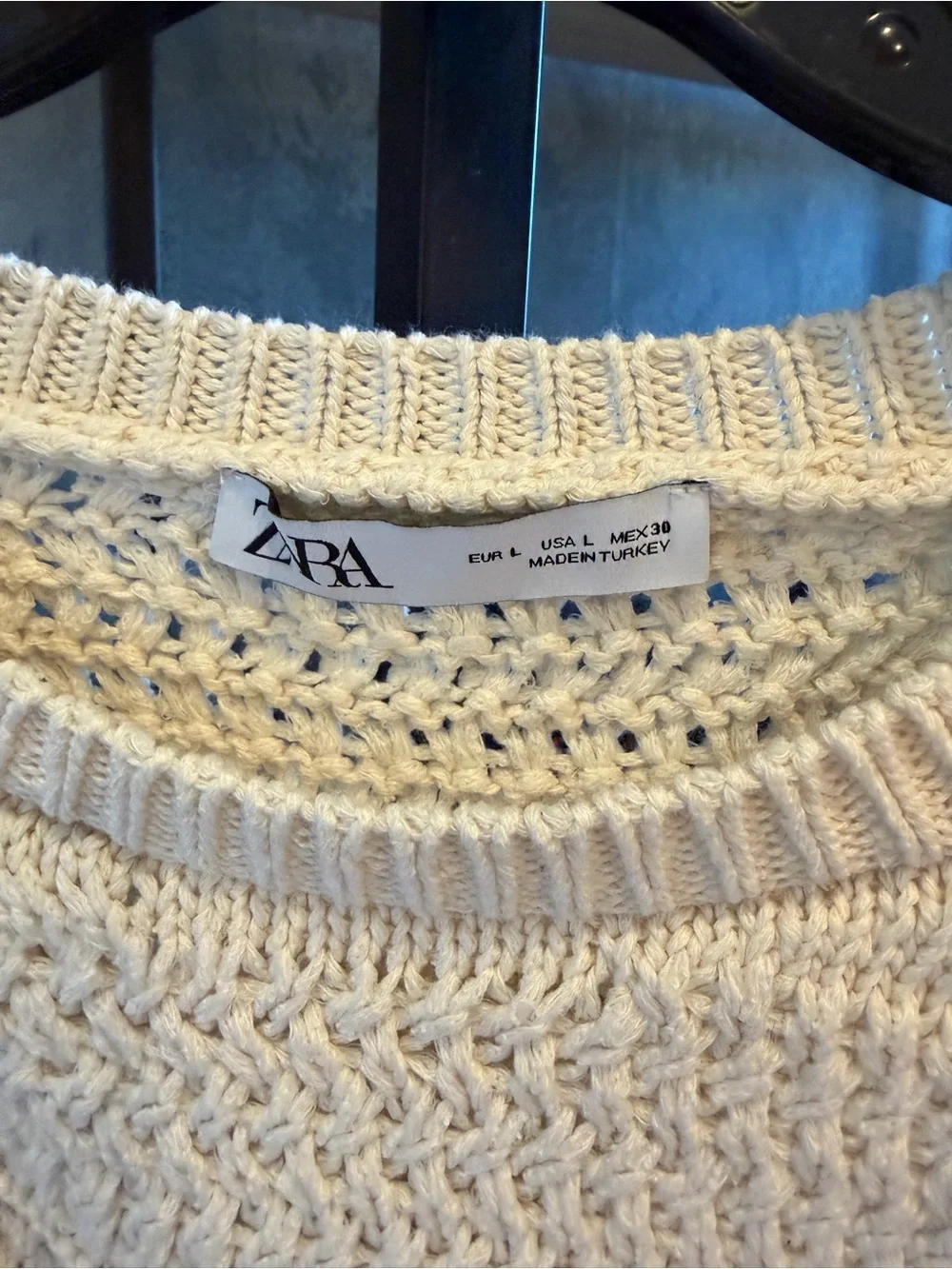 ZARA Cream Crochet Knit Bodice Puff-Sleeve Top